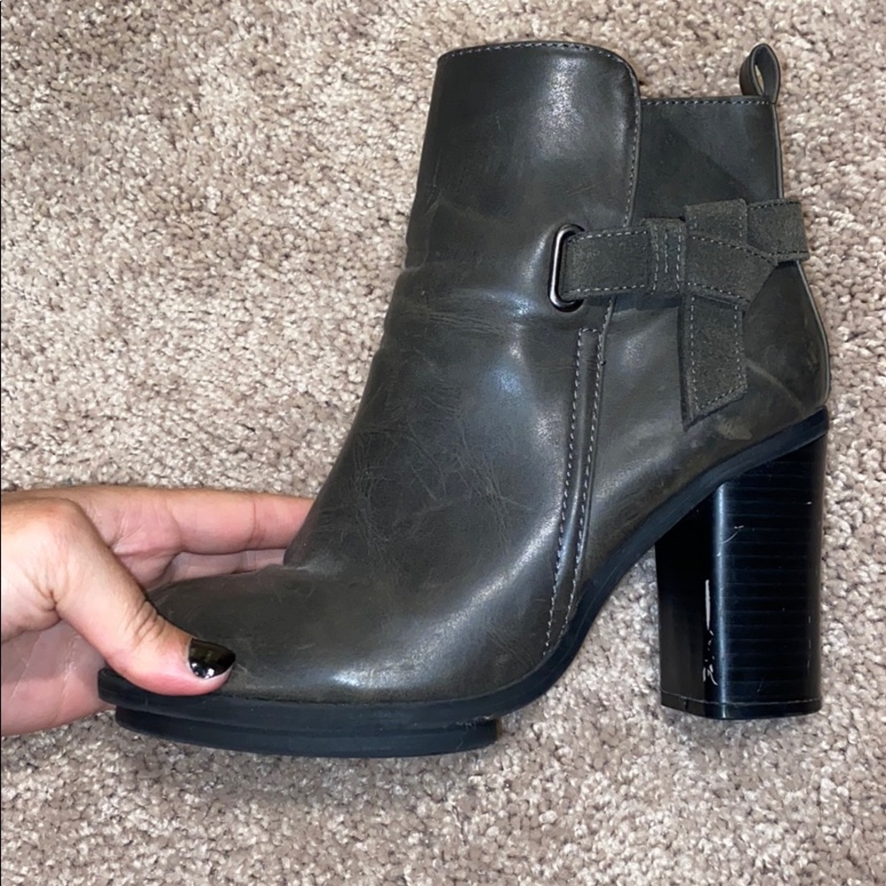 Grey booties with 3.5” heel